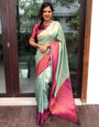 Intense Sea Green Color Banarasi Soft Silk Saree With Blouse Piece