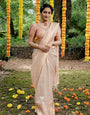 Serene Cream Color Kanjivaram Silk Saree With Blouse Piece