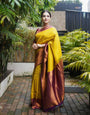 Mesmerizing Golden Color Kanjivaram Silk Saree With Blouse Piece