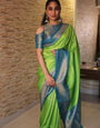 Angelic Parrot Green Color Soft Kanjivaram Silk Saree With Blouse Piece