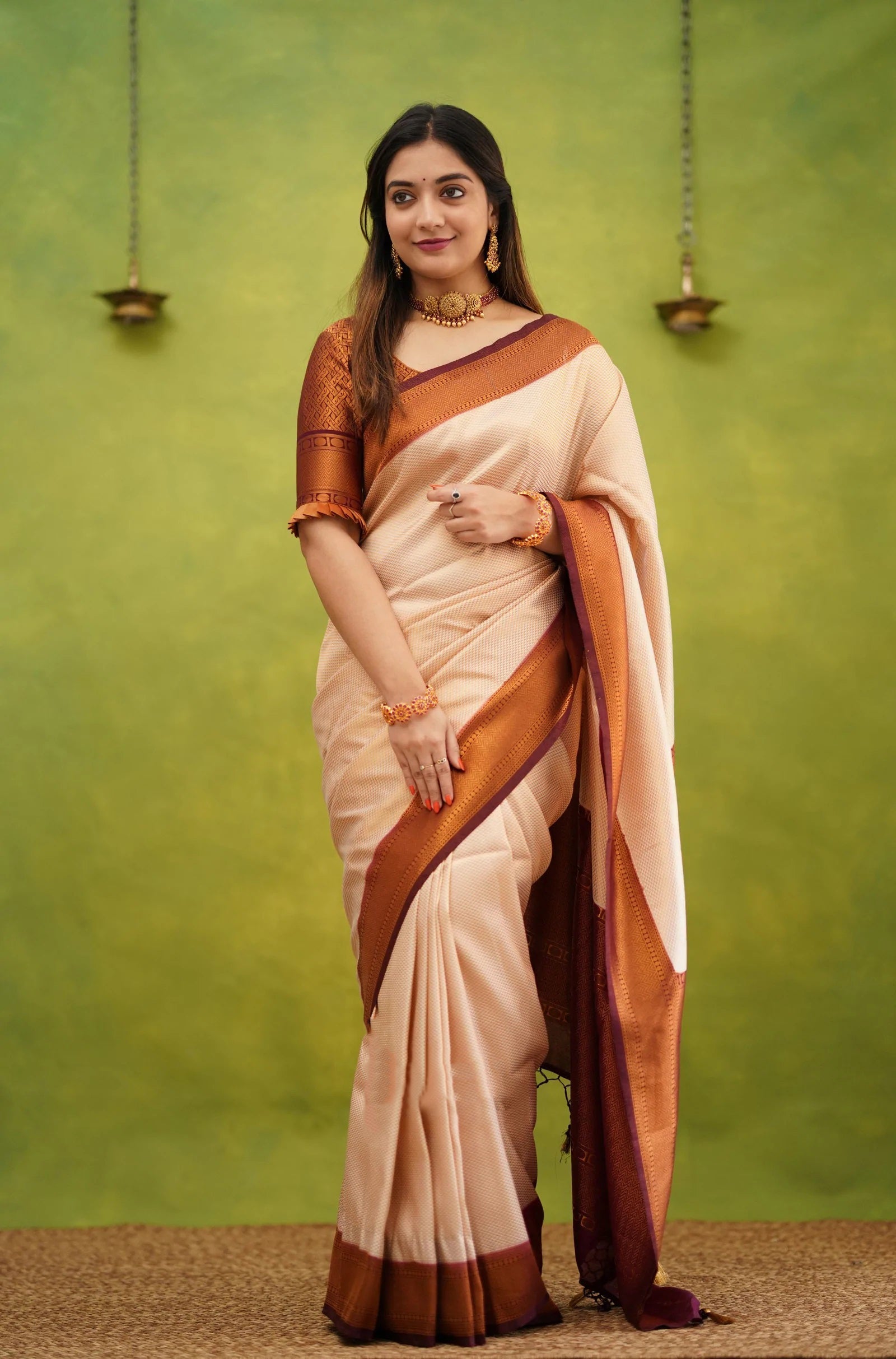 Vibrant Beige Color Banarasi Soft Silk Saree With Blouse Piece