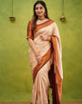 Vibrant Beige Color Banarasi Soft Silk Saree With Blouse Piece