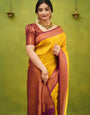 Opulent Golden Color Kanjivaram Silk Saree With Blouse Piece