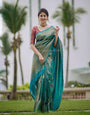 Resplendent Rama Green Color Soft Lichi Silk Saree With Blouse Piece