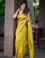 Heavenly Yellow Color Soft Lichi Silk Saree With Blouse Piece