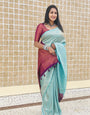 Captivating Firozi Color Soft Lichi Silk Saree With Blouse Piece