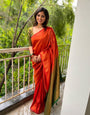 Sumptuous Red Color Soft Lichi Silk Saree With Blouse Piece