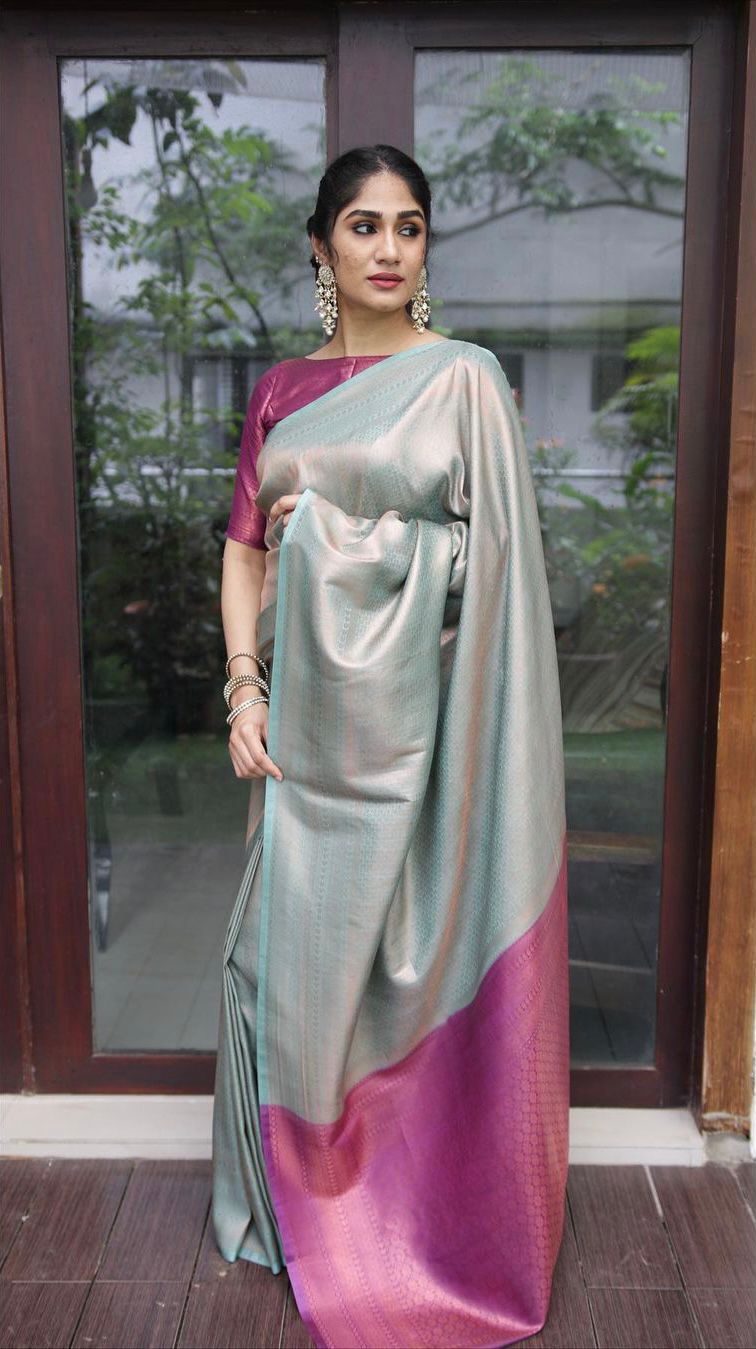 Seductive Sea Green Color Soft Lichi Silk Saree With Blouse Piece