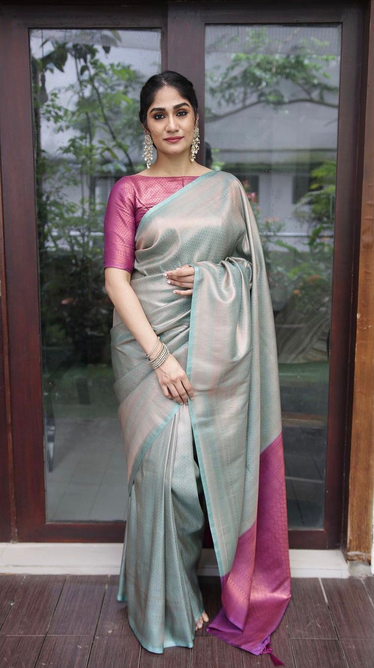 Seductive Sea Green Color Soft Lichi Silk Saree With Blouse Piece