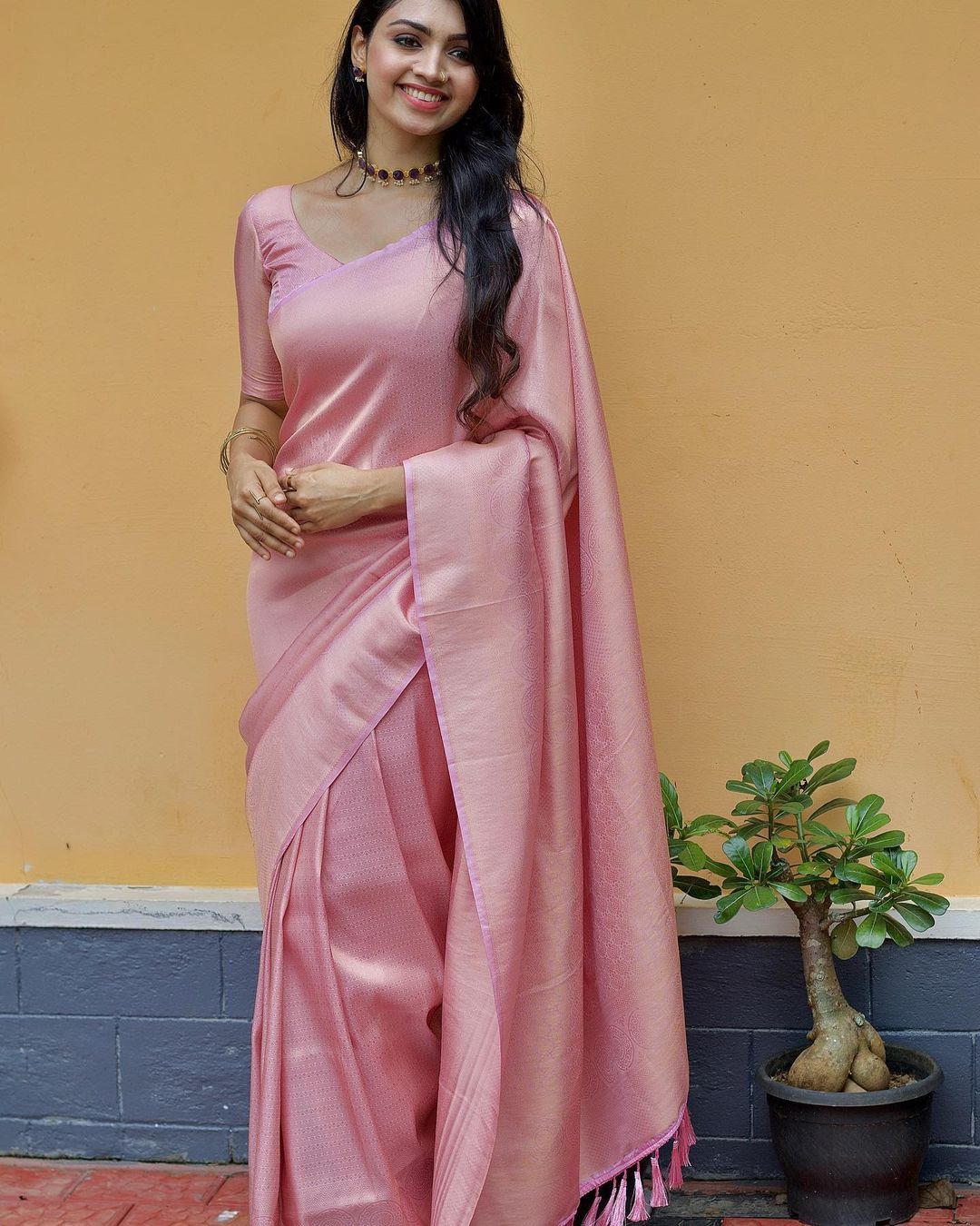 Radiant Baby Pink Color Soft Lichi Silk Saree With Blouse Piece