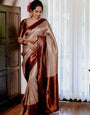 Attractive Beige Color Soft Lichi Silk Saree With Blouse Piece