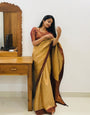 Sensuous Mustard Color Soft Lichi Silk Saree With Blouse Piece