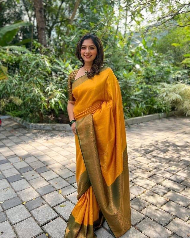 Tranquil Yellow Color Soft Lichi Silk Saree With Blouse Piece