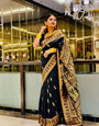 Celestial Black Color Banarasi Soft Silk Saree With Blouse Piece