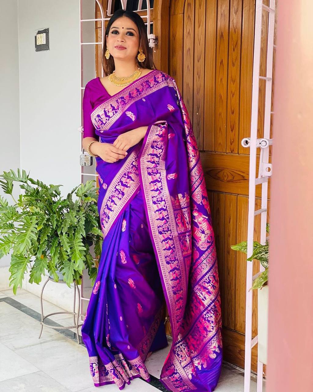 Heavenly Blue Color Banarasi Soft Silk Saree With Blouse Piece