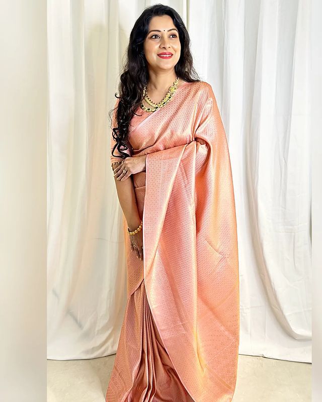 Eclipsing Baby Pink Color Soft Lichi Silk Saree With Blouse Piece