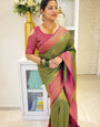 Beaming Green Color Soft Lichi Silk Saree With Blouse Piece