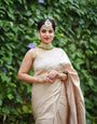 Breathtaking Beige Color Banarasi Soft Silk Saree With Blouse Piece