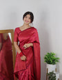 Sublime Dark Pink Color Banarasi Soft Silk Saree With Blouse Piece