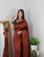 Utopian Maroon Color Banarasi Soft Silk Saree With Blouse Piece