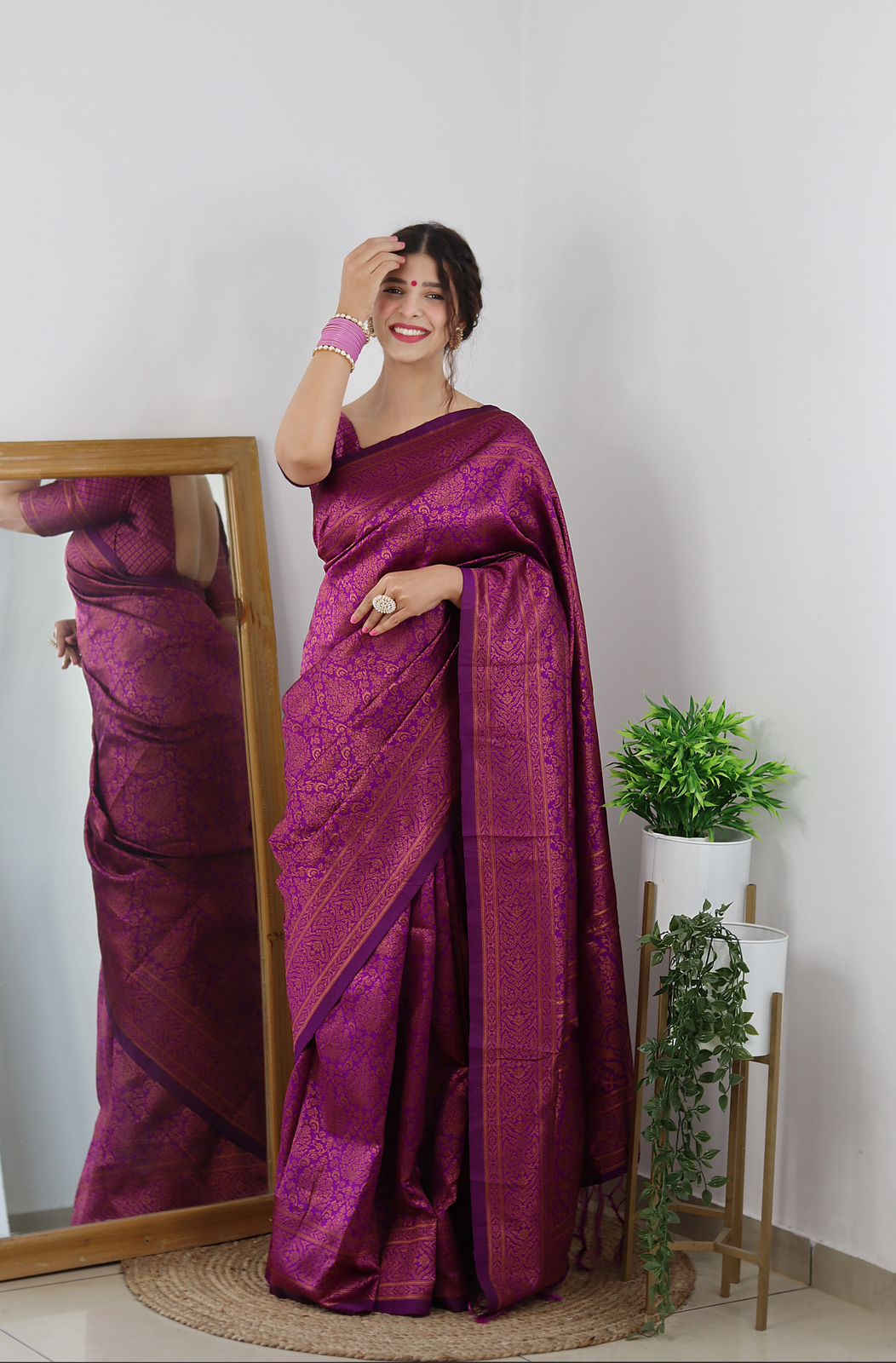 Bewitching Purple Color Banarasi Soft Silk Saree With Blouse Piece