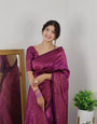 Bewitching Purple Color Banarasi Soft Silk Saree With Blouse Piece