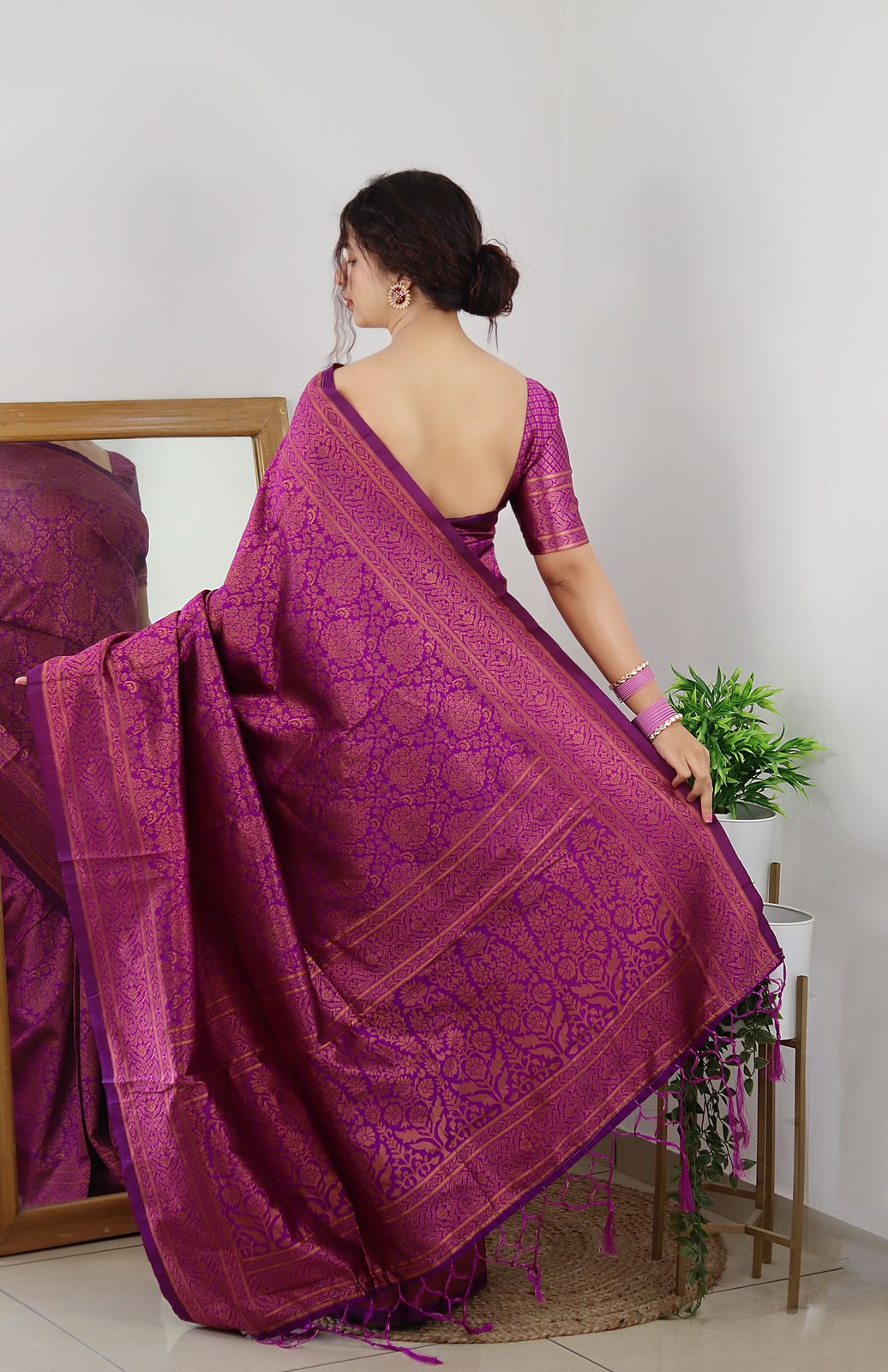 Bewitching Purple Color Banarasi Soft Silk Saree With Blouse Piece