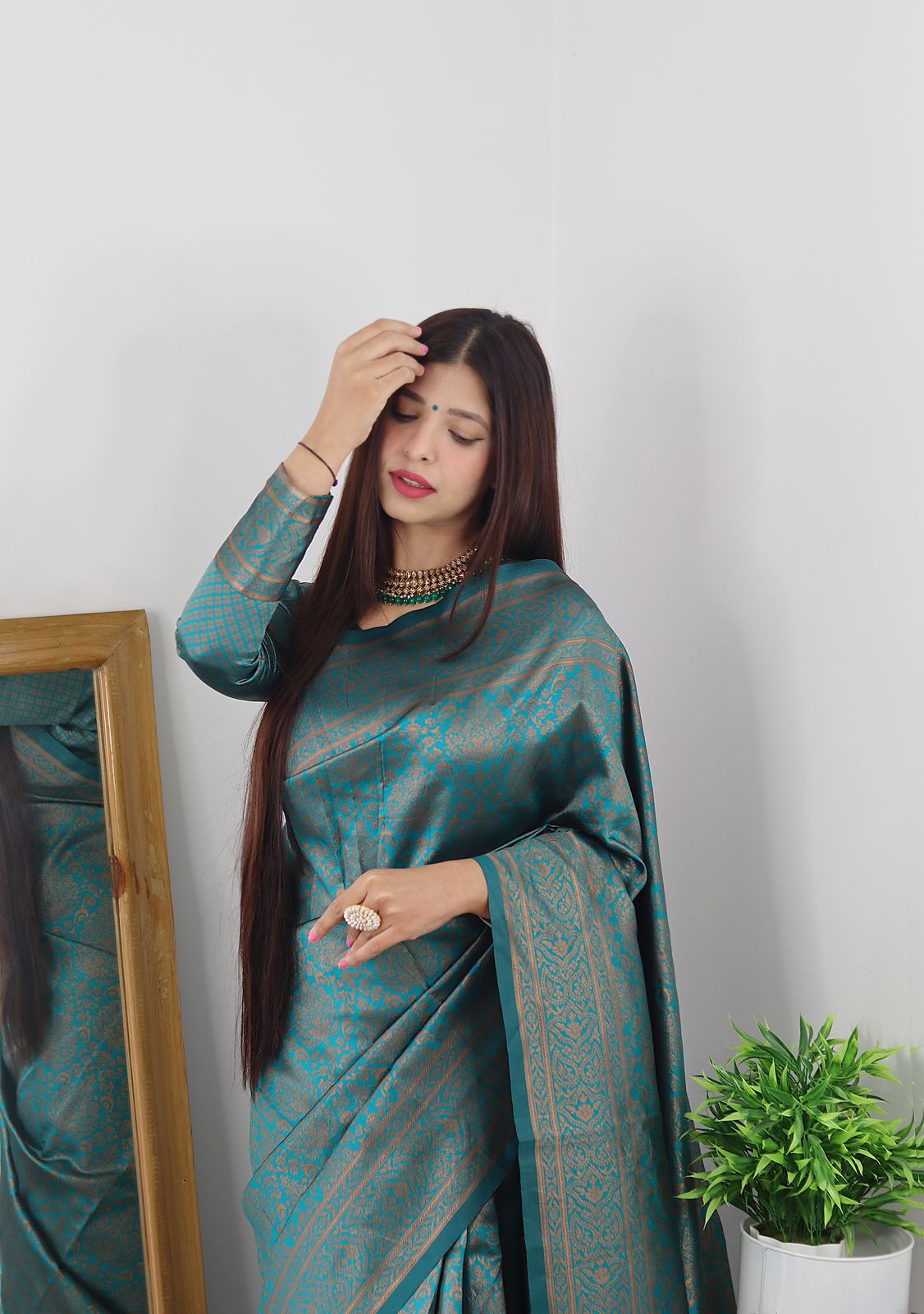 Angelic Rama Green Color Banarasi Soft Silk Saree With Blouse Piece