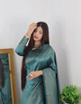 Angelic Rama Green Color Banarasi Soft Silk Saree With Blouse Piece