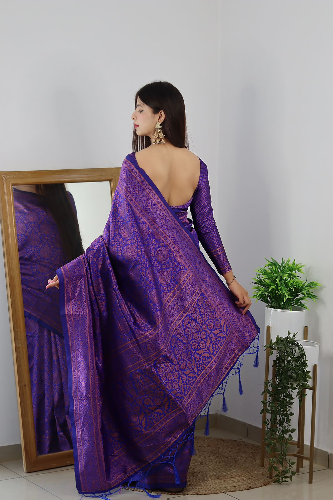 Seraphic Royal Blue Color Banarasi Soft Silk Saree With Blouse Piece