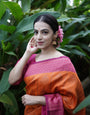 Enthralling Orange Color Banarasi Soft Silk Saree With Blouse Piece