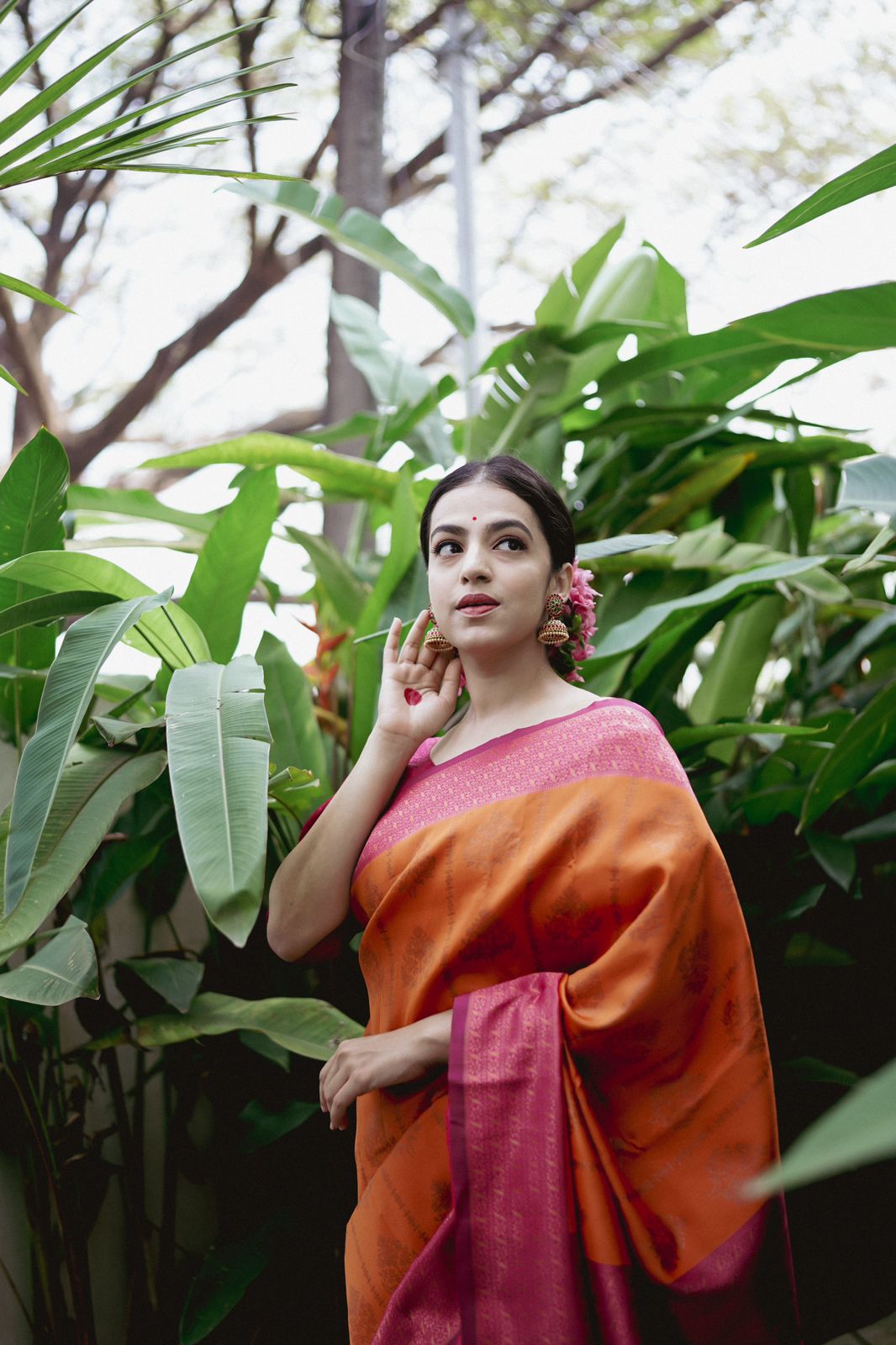 Enthralling Orange Color Banarasi Soft Silk Saree With Blouse Piece