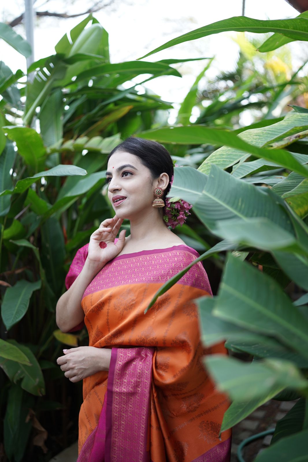 Enthralling Orange Color Banarasi Soft Silk Saree With Blouse Piece