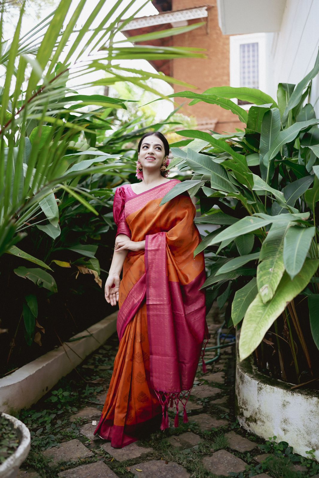 Enthralling Orange Color Banarasi Soft Silk Saree With Blouse Piece