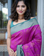 Elegance Purple Color Banarasi Soft Silk Saree With Blouse Piece