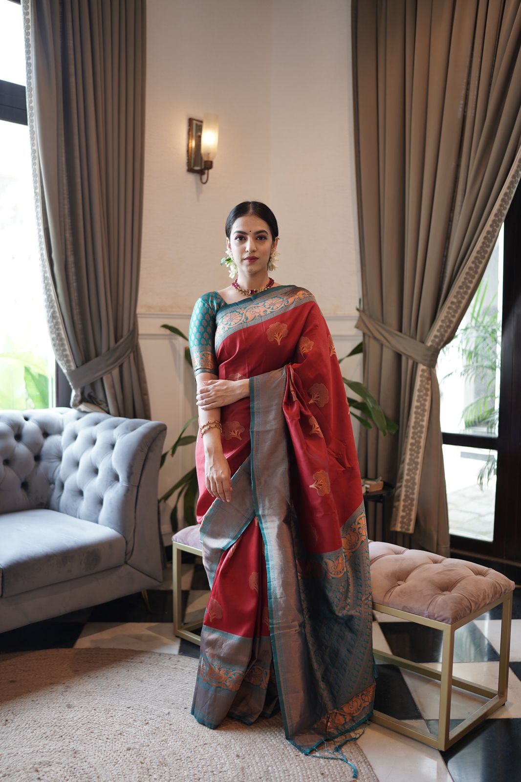 Idyllic Maroon Color Banarasi Soft Silk Saree With Blouse Piece