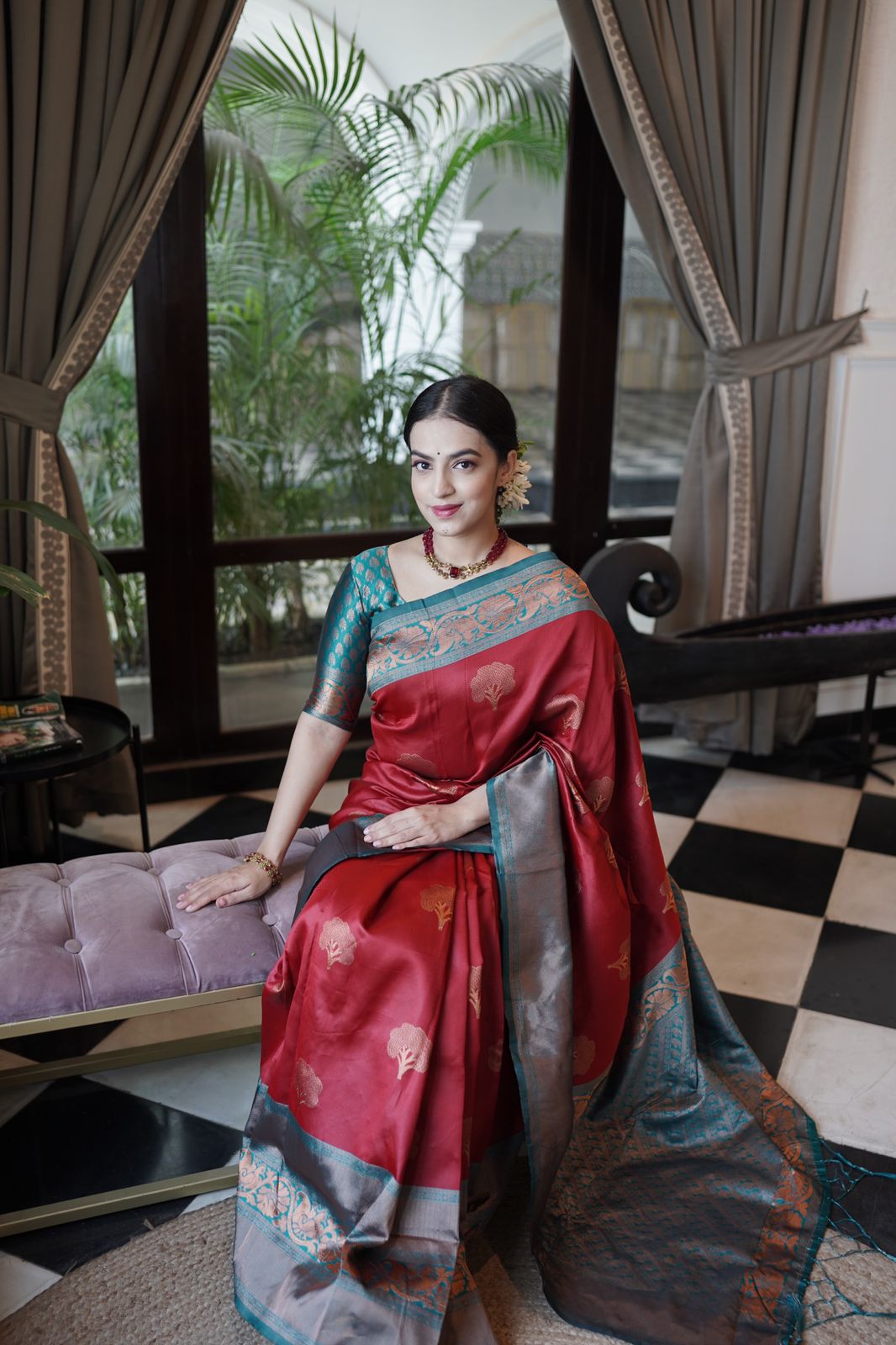 Idyllic Maroon Color Banarasi Soft Silk Saree With Blouse Piece