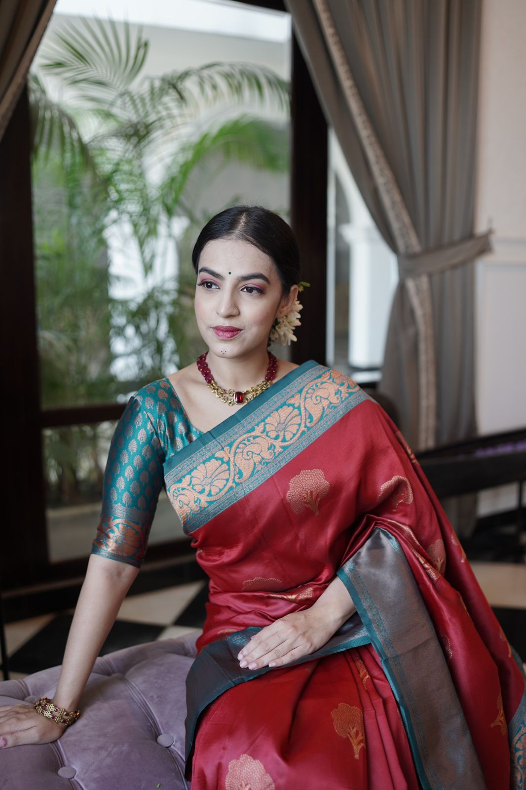 Idyllic Maroon Color Banarasi Soft Silk Saree With Blouse Piece