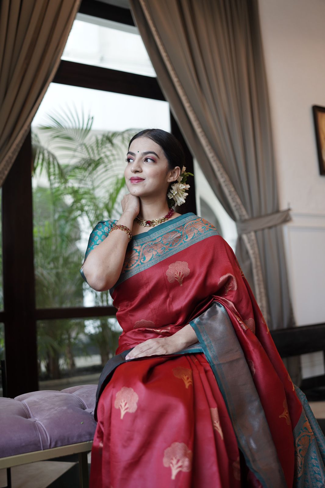 Idyllic Maroon Color Banarasi Soft Silk Saree With Blouse Piece