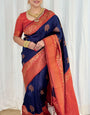 Slippery Navy Blue Color Banarasi Soft Silk Saree With Blouse Piece