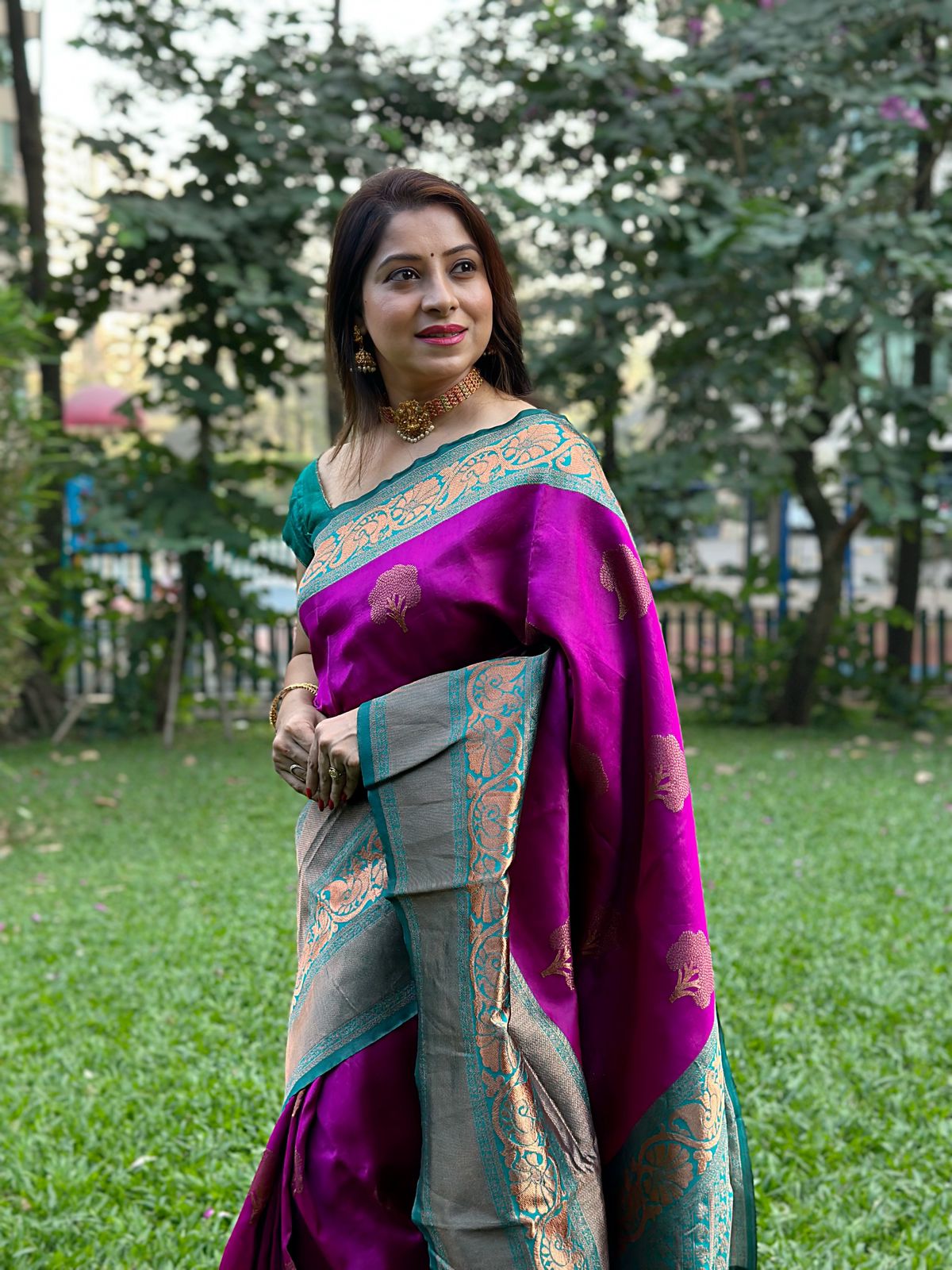 Tranquil Purple Color Banarasi Soft Silk Saree With Blouse Piece