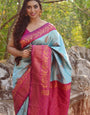 Polished Sky Blue Color Banarasi Soft Silk Saree With Blouse Piece