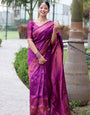 Dazzling Purple Color Banarasi Soft Silk Saree With Blouse Piece