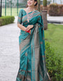 Bewitching Rama Green Color Banarasi Soft Silk Saree With Blouse Piece