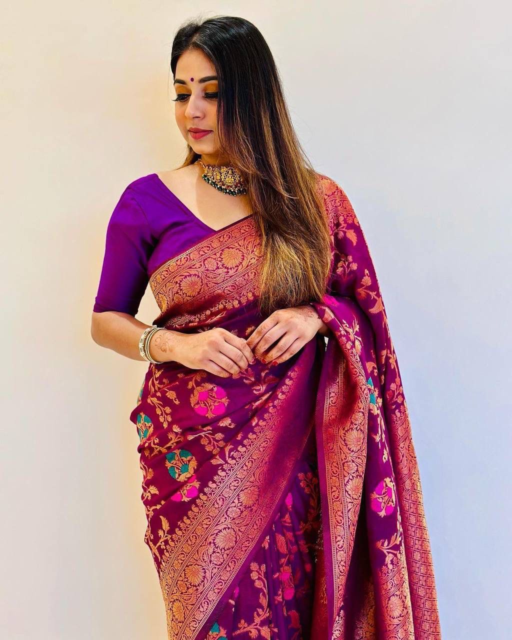 Radiating Purple Color Banarasi Soft Silk Saree With Blouse Piece