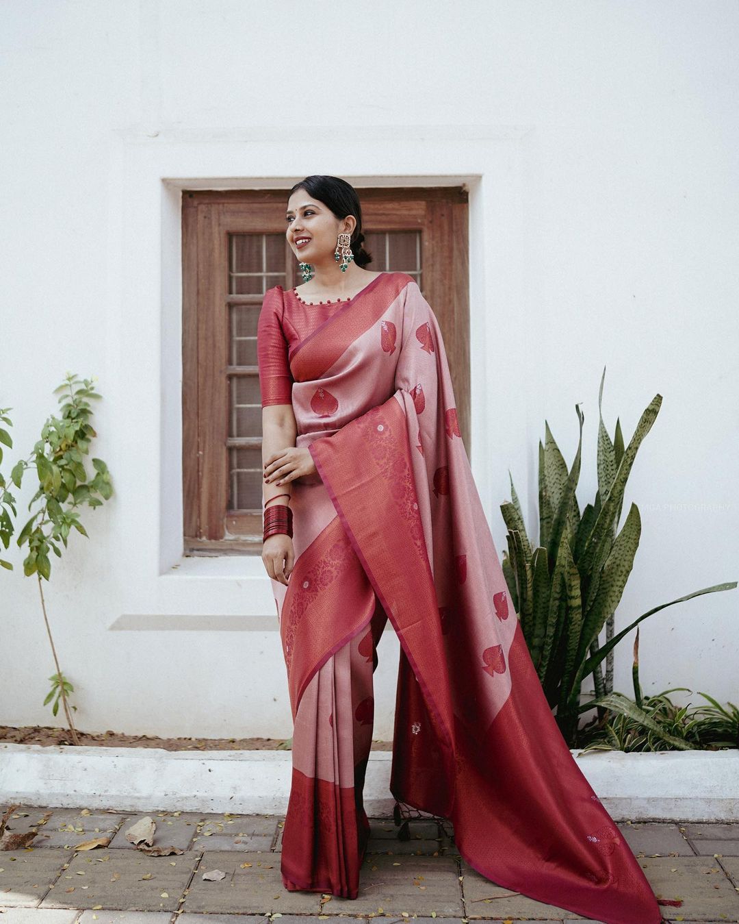 Luminous Pink Color Soft Lichi Silk Saree With Blouse Piece