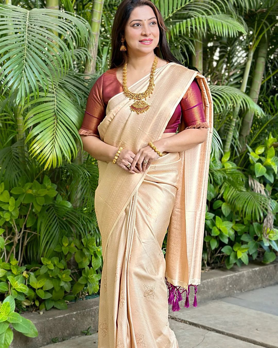 Angelic Cream Color Soft Lichi Silk Saree With Blouse Piece