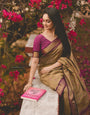 Glistening Dark Beige Color Banarasi Soft Silk Saree With Blouse Piece