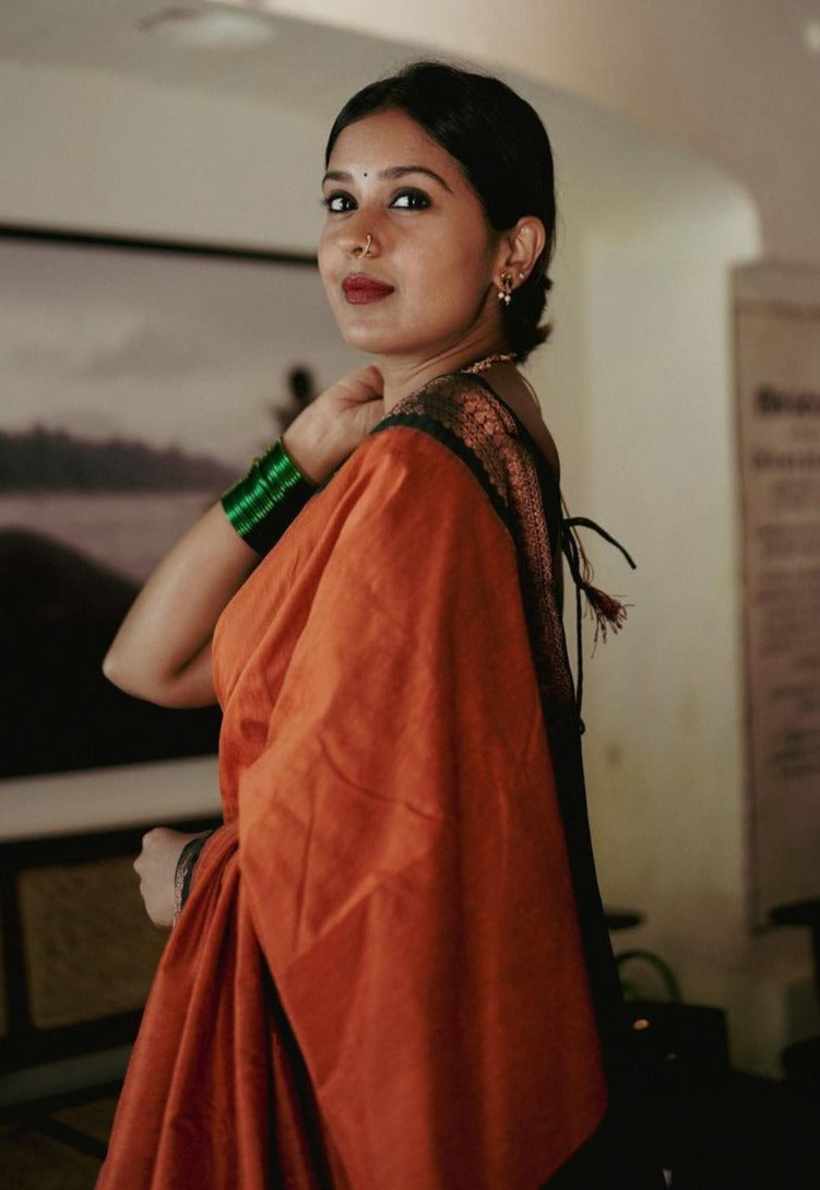 Sublime Orange Color Banarasi Soft Silk Saree With Blouse Piece