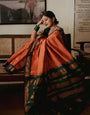 Sublime Orange Color Banarasi Soft Silk Saree With Blouse Piece